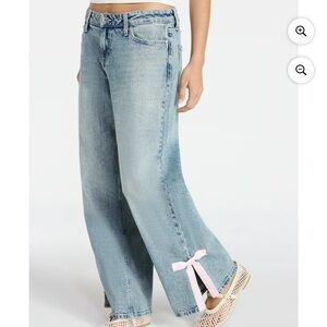 Women's Lightwash Blue Jeans with Pink Bow Detail